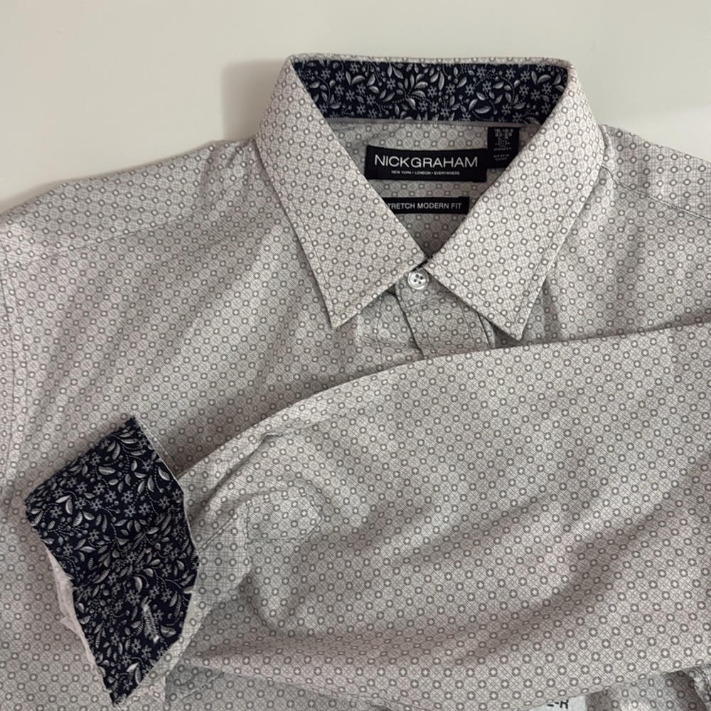 NWT Nick Graham modern fit button up 16-16.5 32-33. Gray pattern - Picture 6 of 7